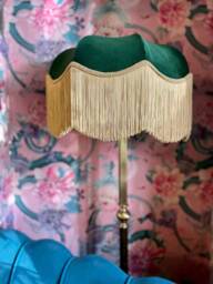 Handmade Green Velvet Fringe Lampshade, Art Deco Style, 16 Inch - thumbnail 1