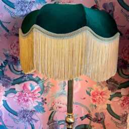 Handmade Green Velvet Fringe Lampshade, Art Deco Style, 16 Inch - thumbnail 3