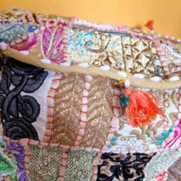 Indian Pouf Cover. Patchwork Ottoman. Handmade Home Deco - thumbnail 4