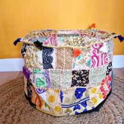 Indian Pouf Cover. Patchwork Ottoman. Handmade Home Deco - thumbnail 3