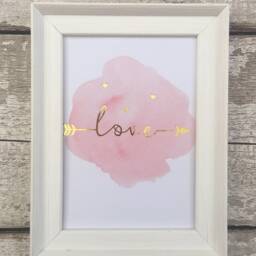 Love Rose Gold Print, Watercolour Pink Splash, Hearts Gallery Wall Gift For Couples, Her, Valentines, Gifts - thumbnail 3
