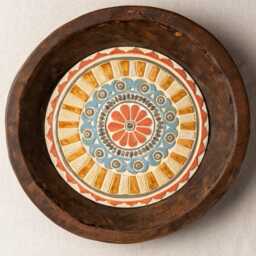 Boho Wall Art Set Of 3 - Made To Order Hand Carved Wooden Dough Bowl With Handmade Ceramic & Mosaic Tiles, Deep Framed Suns - thumbnail 3
