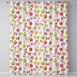Cute Kawaii Food Characters Seamless Pattern Neutral Background Fun Snacks Readymade Eyelet Ring Top Thermal 100% Blackout Curtains - thumbnail 2