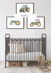 Set Of Watercolour Tractor Prints, John Deere Combine Harvester, Farm Nursery Wall Art, Gifts, Art Set - thumbnail 1