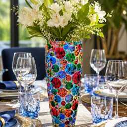 Hand Painted Crystal Vase, Italian Glass Luxury Home Decor, Handmade Flower Housewarming Gift, Made in Italy, Bubbly Collection - thumbnail 3