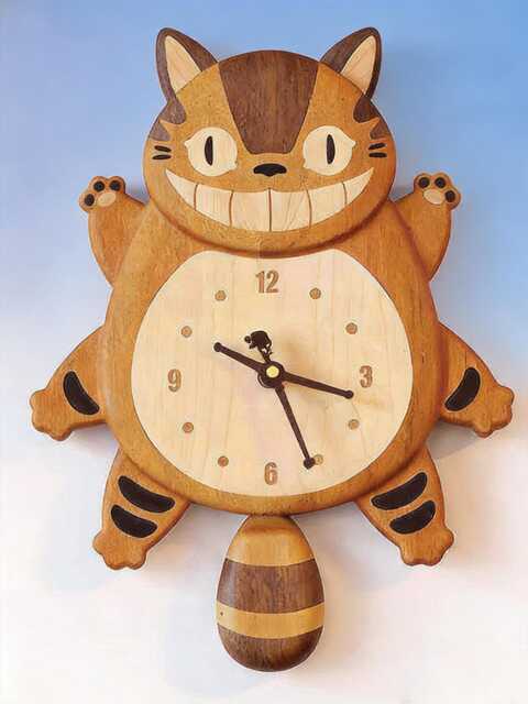 Totoro Cat Bus Wooden Clock, Moving Tail Pendulum Clock, Ghibli Wall Decor, Creative Timepiece, Japandi Cream Style Clock, Studio Ghibli Fan Gift - image 1