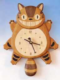 Totoro Cat Bus Wooden Clock, Moving Tail Pendulum Clock, Ghibli Wall Decor, Creative Timepiece, Japandi Cream Style Clock, Studio Ghibli Fan Gift