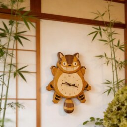 Totoro Cat Bus Wooden Clock, Moving Tail Pendulum Clock, Ghibli Wall Decor, Creative Timepiece, Japandi Cream Style Clock, Studio Ghibli Fan Gift - thumbnail 3