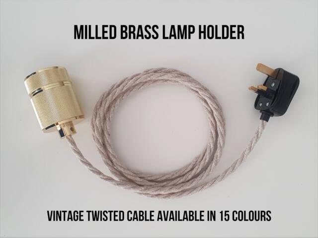 Tw Plug in Pendant Light - Milled Brass Lamp Holder With Twisted Fabric Cable E27 Edison Screw Industrial Modern Grey Metal Duggi - image 1