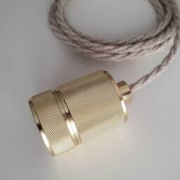 Tw Plug in Pendant Light - Milled Brass Lamp Holder With Twisted Fabric Cable E27 Edison Screw Industrial Modern Grey Metal Duggi - thumbnail 3