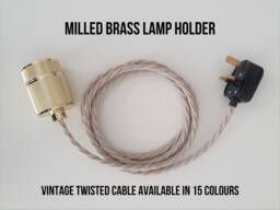 Tw Plug in Pendant Light - Milled Brass Lamp Holder With Twisted Fabric Cable E27 Edison Screw Industrial Modern Grey Metal Duggi - thumbnail 1