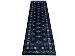 2.6x8 Black 3 Ply Handmade Bokhara Runner Rug - Hallway Stairs Carpet, Extra Thick Pile
