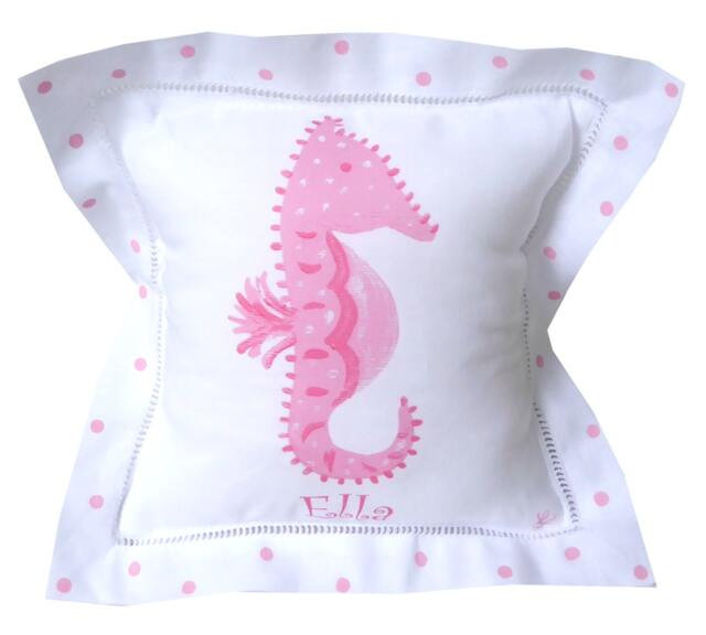 Linen Sea Horse Beach Baby Pillow - image 1