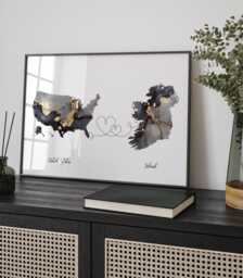 Usa & Ireland Map Black & Gold Travel Wall Art Print - United States America Moving Home Gift - thumbnail 1