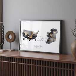 Usa & Ireland Map Black & Gold Travel Wall Art Print - United States America Moving Home Gift - thumbnail 2