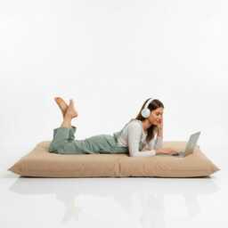 Bean Bag Beige Floor Pillow Square Water Resistant Outdoor Cushion - thumbnail 2