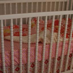 Ready To Ship, Baby Crib Bedding, 3 Pieces, Minky Patchwork Quilt, Matching Crub Sheet & Straight Skirt, Taza in Pink - thumbnail 4