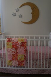 Ready To Ship, Baby Crib Bedding, 3 Pieces, Minky Patchwork Quilt, Matching Crub Sheet & Straight Skirt, Taza in Pink