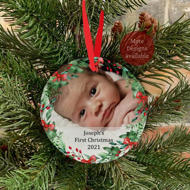 First Christmas Decoration, Bauble, Baby's First Christmas, 1st Tree Personalised Photo Bauble - image 1