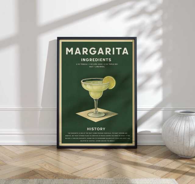 Margarita Physical Art Print, Vintage Tequila Cocktail Bar Wall Poster - image 1
