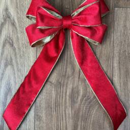 Luxury Faux Velvet Red/Gold Backing 8 Inch Bow With Back Tie. Christmas, Wreaths, Decor - thumbnail 2