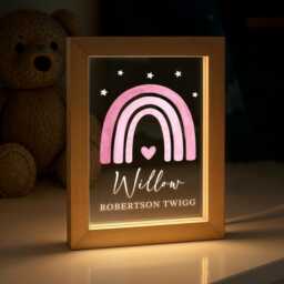 Personalised Led Girls Light Frame, Bedroom Night Light, Kids Baby Girl Gift, Birthday Gift For Girl, Pink Rainbow - thumbnail 3