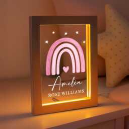 Personalised Led Girls Light Frame, Bedroom Night Light, Kids Baby Girl Gift, Birthday Gift For Girl, Pink Rainbow