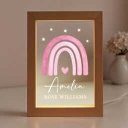 Personalised Led Girls Light Frame, Bedroom Night Light, Kids Baby Girl Gift, Birthday Gift For Girl, Pink Rainbow - thumbnail 4