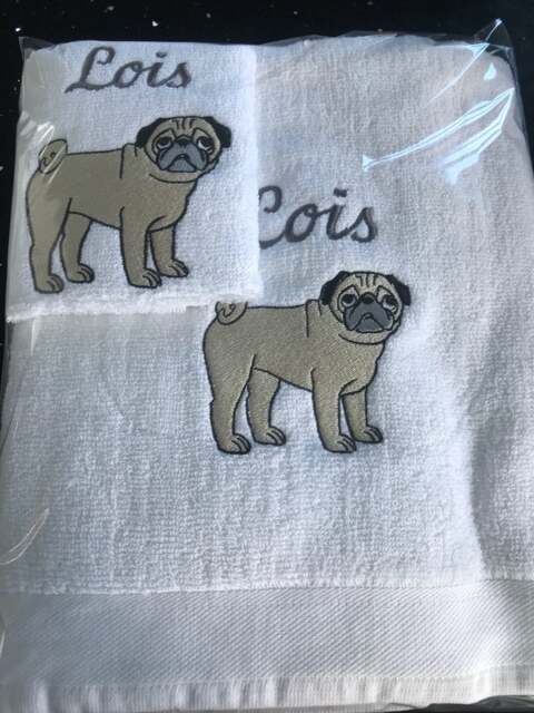 Pug Bath Towel Set/ Embroidery/ Dog Breed Set/ Owner/ Fan - image 1