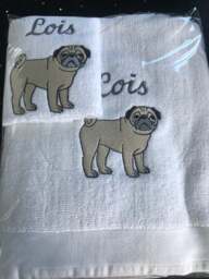 Pug Bath Towel Set/ Embroidery/ Dog Breed Set/ Owner/ Fan - thumbnail 1