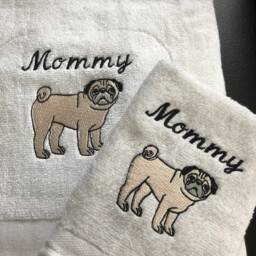 Pug Bath Towel Set/ Embroidery/ Dog Breed Set/ Owner/ Fan - thumbnail 2