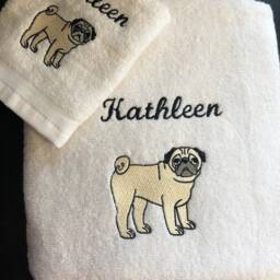 Pug Bath Towel Set/ Embroidery/ Dog Breed Set/ Owner/ Fan - thumbnail 4