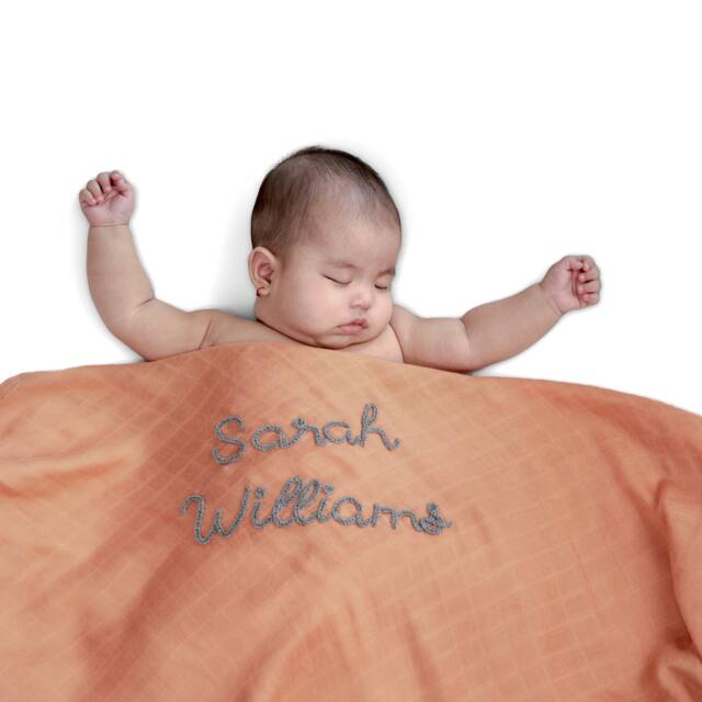 Personalized Hand-Lettered Baby Swaddle - Custom Embroidered Newborn Blanket - image 1