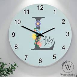 Personalised Clock For Girls, Custom Floral Initial With Name Kids Bedroom Wall Clock, Girls Decor Clock, Christmas Gift For Daughter - thumbnail 2