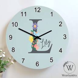 Personalised Clock For Girls, Custom Floral Initial With Name Kids Bedroom Wall Clock, Girls Decor Clock, Christmas Gift For Daughter - thumbnail 1