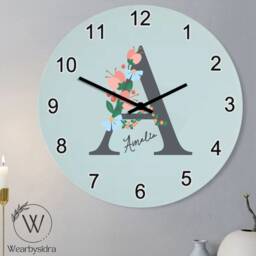 Personalised Clock For Girls, Custom Floral Initial With Name Kids Bedroom Wall Clock, Girls Decor Clock, Christmas Gift For Daughter - thumbnail 3