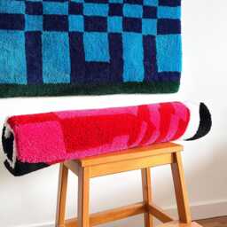 Red Abstract Tufted Rug Modern Handcrafted Wool Wall Art - 75x85cm - thumbnail 4