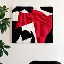 Red Abstract Tufted Rug Modern Handcrafted Wool Wall Art - 75x85cm - thumbnail 2
