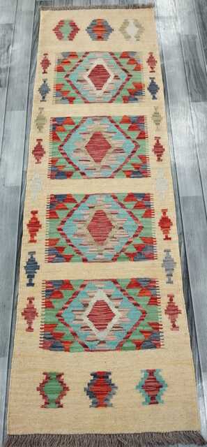 Heritage Tribal Runner, Handmade Artisan Afghan Turkish Scandinavian Navajo Bohemian Flatweave Wool Multicolour Kilim Runner Rug 197x60 cm - image 1