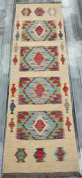 Heritage Tribal Runner, Handmade Artisan Afghan Turkish Scandinavian Navajo Bohemian Flatweave Wool Multicolour Kilim Runner Rug 197x60 cm - thumbnail 1
