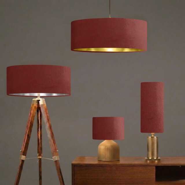 New Luxury Make By Order Dark Terracotta Velvet Upholstery Lamp Shade & Pendant Light With Metallic Lining Suitable For All Purpos - image 1