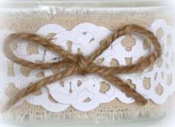 Linen & Paper Lace Candle Holder, Wedding Birthday Decoration - thumbnail 1