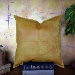 Yellow Vegan Leather Pillow Cover Modern Scandinavian Home Decor - thumbnail 2