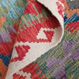 Kilim Rug, Handmade Artisan Afghan Turkish Aztec Geometric Wool Rug 126x77 cm - thumbnail 3