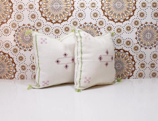 Ddp_Set Of 2 New Moroccan Pillows 100% Silk, Absolutely Gorgeous Pillow Berber Home Design Handmade Kilim With Zipper 2P51 - image 1