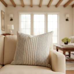 Neutral Beige Stripe Pillow Cover Woven Upholstery Cushion Farmhouse Tan Cream Sofa Modern Decor - thumbnail 2