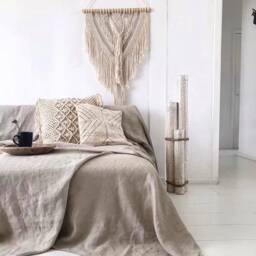 White Linen Bedspread - Soft Washed Quilts, King Size Couch Cover - thumbnail 2