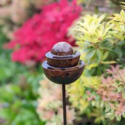 Rusty Rain Catcher Ball Fountain Metal Garden Ornament - thumbnail 3