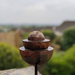 Rusty Rain Catcher Ball Fountain Metal Garden Ornament - thumbnail 2