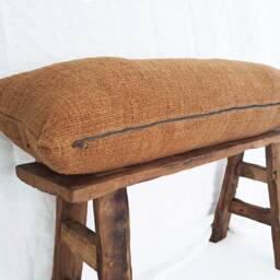 Extra Long Rust Lumbar Pillow Cover, Handwoven Organic Cotton, 12x36 Throw Cushion - thumbnail 3
